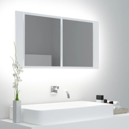 Armario espejo de baño con luz LED acrílico blanco 90x12x45 cm de vidaXL, Tocadores de baño - Ref: Foro24-804972, Precio: 59,...