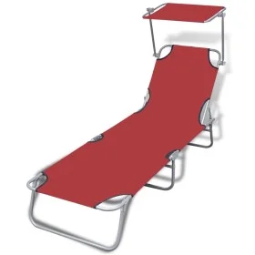 Tumbona plegable con capota acero y tela roja de vidaXL, Tumbonas - Ref: Foro24-41198, Precio: 60,69 €, Descuento: %