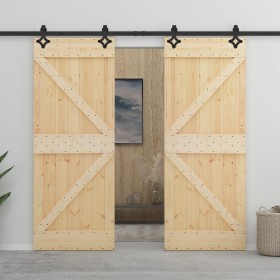 Puerta corredera con herrajes madera maciza de pino 80x210 cm de vidaXL, Puertas - Ref: Foro24-3057582, Precio: 434,04 €, Des...