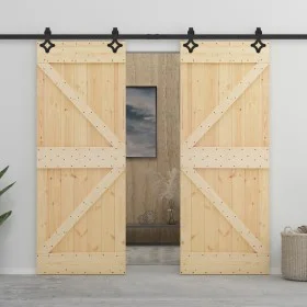 Puerta corredera con herrajes madera maciza de pino 80x210 cm de vidaXL, Puertas - Ref: Foro24-3057582, Precio: 424,19 €, Des...