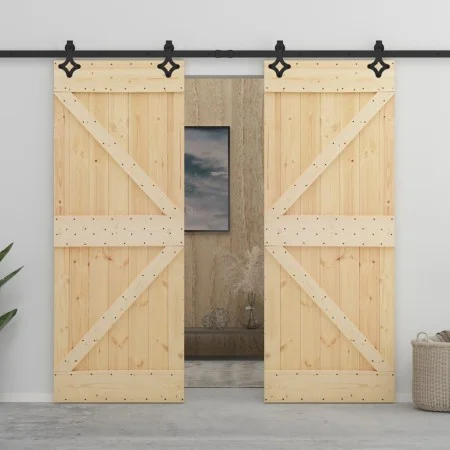 Puerta corredera con herrajes madera maciza de pino 80x210 cm de vidaXL, Puertas - Ref: Foro24-3057582, Precio: 424,19 €, Des...