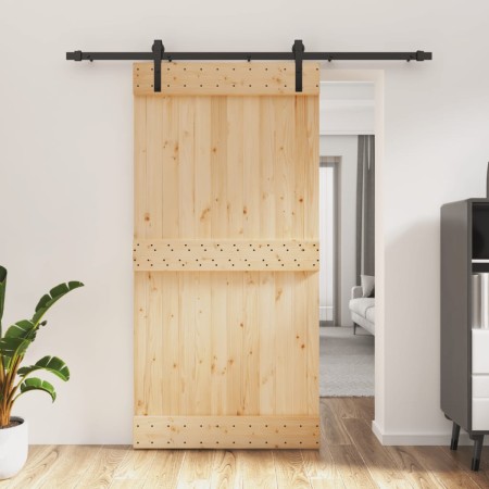 Puerta corredera con herrajes madera maciza de pino 100x210 cm en Puertas | Comprar online en Foru.es