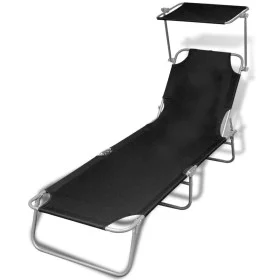Tumbona plegable con capota acero y tela negra de vidaXL, Tumbonas - Ref: Foro24-41197, Precio: 60,69 €, Descuento: %
