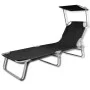 Tumbona plegable con capota acero y tela negra de vidaXL, Tumbonas - Ref: Foro24-41197, Precio: 60,69 €, Descuento: %