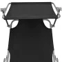 Tumbona plegable con capota acero y tela negra de vidaXL, Tumbonas - Ref: Foro24-41197, Precio: 60,69 €, Descuento: %