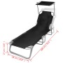 Tumbona plegable con capota acero y tela negra de vidaXL, Tumbonas - Ref: Foro24-41197, Precio: 58,20 €, Descuento: %