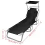 Tumbona plegable con capota acero y tela negra de vidaXL, Tumbonas - Ref: Foro24-41197, Precio: 60,69 €, Descuento: %