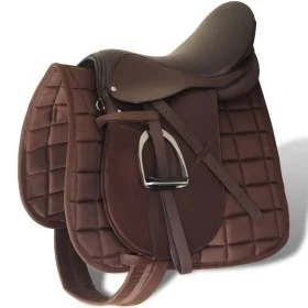 Set de montura de caballo de 17.5" y cuero marrón 12 cm, 5 en 1 de vidaXL, Monturas - Ref: Foro24-90647, Precio: 207,21 €, De...