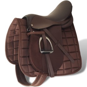 Set de montura de caballo de 17.5" y cuero marrón 12 cm, 5 en 1 de vidaXL, Monturas - Ref: Foro24-90647, Precio: 208,91 €, De...
