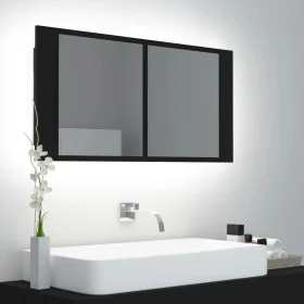 Armario espejo de baño con luz LED acrílico negro 90x12x45 cm de vidaXL, Tocadores de baño - Ref: Foro24-804973, Precio: 67,9...