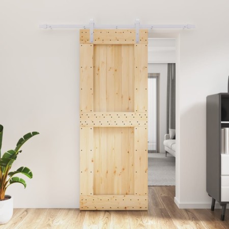 Puerta corredera con herrajes madera maciza de pino 80x210 cm en Puertas | Comprar online en Foru.es