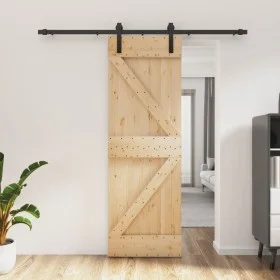 Puerta corredera con herrajes madera maciza de pino 70x210 cm de vidaXL, Puertas - Ref: Foro24-3202983, Precio: 159,37 €, Des...