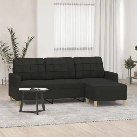 Sofá de 3 plazas con taburete de tela negro 180 cm de vidaXL, Sofás - Ref: Foro24-3201005, Precio: 304,40 €, Descuento: %