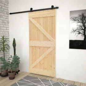 Puerta corredera con herrajes madera maciza de pino 80x210 cm de vidaXL, Puertas - Ref: Foro24-3057489, Precio: 215,02 €, Des...