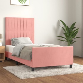 Estructura de cama con cabecero de terciopelo rosa 90x200 cm de vidaXL, Camas y somieres - Ref: Foro24-3125860, Precio: 166,1...