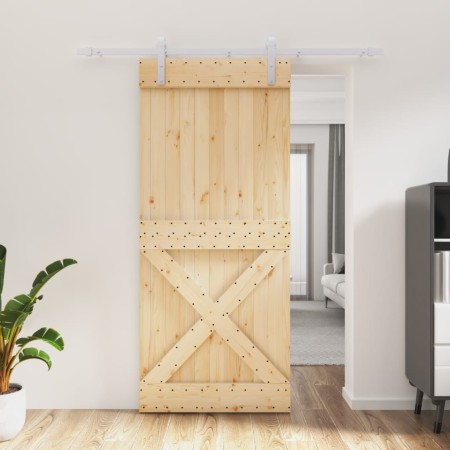 Puerta corredera con herrajes madera maciza de pino 90x210 cm en Puertas | Comprar online en Foru.es