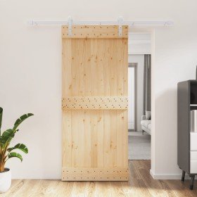 Puerta corredera con herrajes madera maciza de pino 90x210 cm en Puertas | Comprar online en Foru.es