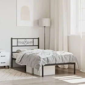 Estructura de cama con cabecero metal negro 90x190 cm de vidaXL, Camas y somieres - Ref: Foro24-355259, Precio: 68,35 €, Desc...