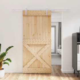 Puerta corredera con herrajes madera maciza de pino 95x210 cm en Puertas | Comprar online en Foru.es