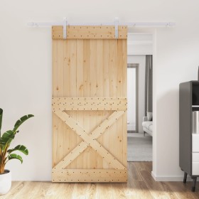 Puerta corredera con herrajes madera maciza de pino 100x210 cm en Puertas | Comprar online en Foru.es