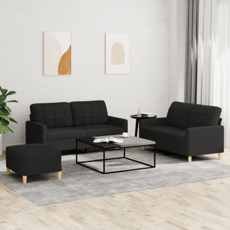 Juego de sofás con cojines 3 piezas tela negro de vidaXL, Sofás - Ref: Foro24-3201286, Precio: 444,29 €, Descuento: %