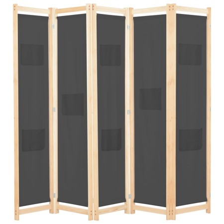 Biombo divisor 5 paneles de tela gris 200x170x4 cm de vidaXL, Divisores de ambientes - Ref: Foro24-248177, Precio: 70,22 €, D...