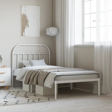 Estructura de cama de metal con cabecero blanco 100x190 cm de vidaXL, Camas y somieres - Ref: Foro24-353678, Precio: 69,74 €,...