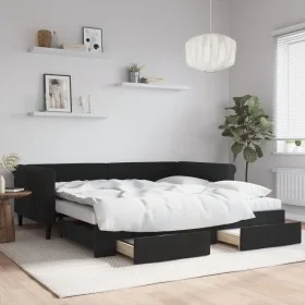 Sofá cama nido con cajones terciopelo negro 100x200 cm de vidaXL, Camas y somieres - Ref: Foro24-3197854, Precio: 480,09 €, D...