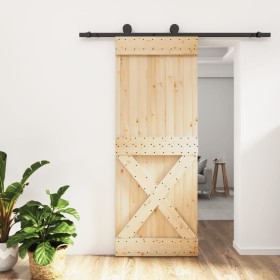 Puerta corredera con herrajes madera maciza de pino 80x210 cm en Puertas | Comprar online en Foru.es