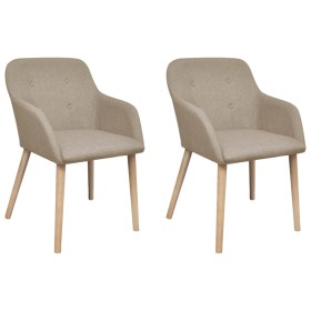 Sillas de comedor 2 uds tela beige y madera maciza de roble de vidaXL, Sillas de comedor - Ref: Foro24-241155, Precio: 237,47...