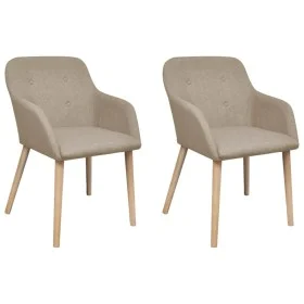 Sillas de comedor 2 uds tela beige y madera maciza de roble de vidaXL, Sillas de comedor - Ref: Foro24-241155, Precio: 219,60...