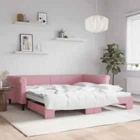 Pink velvet trundle sofa bed 100x200 cm by vidaXL, Beds and slatted bases - Ref: Foro24-3197781, Price: 260,96 €, Discount: %