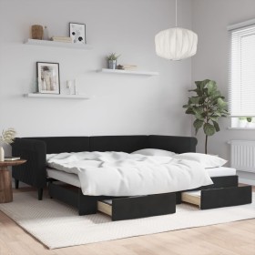 Sofá cama nido con cajones terciopelo negro 100x200 cm de vidaXL, Camas y somieres - Ref: Foro24-3197830, Precio: 335,91 €, D...