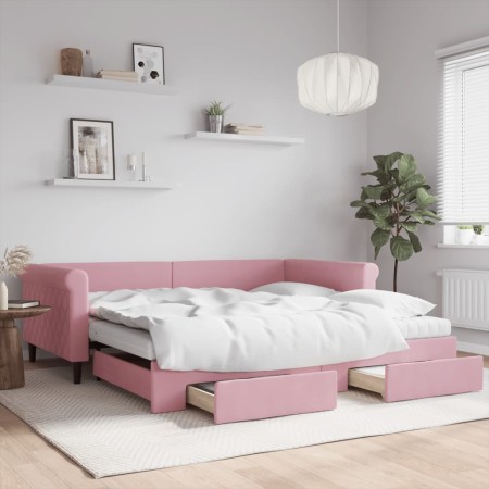 Sofá cama nido con cajones terciopelo rosa 100x200 cm de vidaXL, Camas y somieres - Ref: Foro24-3197853, Precio: 475,34 €, De...