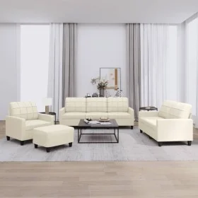 Cremefarbenes 4-teiliges Sofaset aus Kunstleder mit Kissen von vidaXL, Sofas - Ref: Foro24-3201344, Preis: 602,10 €, Rabatt: %
