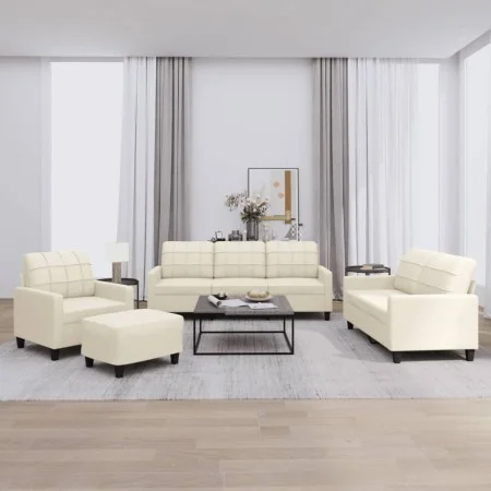 Cream synthetic leather 4-piece sofa set with cushions by vidaXL, Sofas - Ref: Foro24-3201344, Price: 602,10 €, Discount: %