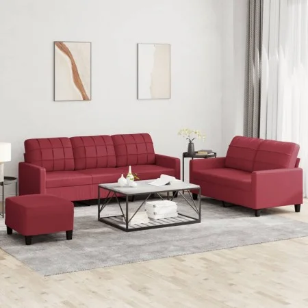 Juego de sofás con cojines 3 piezas cuero sintético rojo tinto de vidaXL, Sofás - Ref: Foro24-3201386, Precio: 502,86 €, Desc...