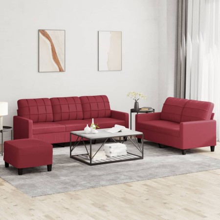 Juego de sofás con cojines 3 piezas cuero sintético rojo tinto de vidaXL, Sofás - Ref: Foro24-3201386, Precio: 509,91 €, Desc...