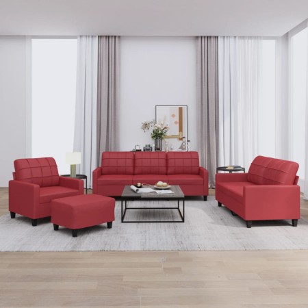 Juego de sofás con cojines 4 piezas cuero sintético rojo tinto de vidaXL, Sofás - Ref: Foro24-3201346, Precio: 668,55 €, Desc...