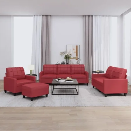 Sofagarnitur mit Kissen 4-teilig aus rotem Kunstleder von vidaXL, Sofas - Ref: Foro24-3201346, Preis: 658,24 €, Rabatt: %