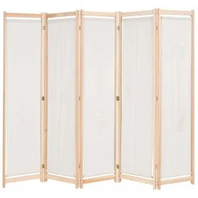 Biombo divisor 5 paneles de tela crema 200x170x4 cm de vidaXL, Divisores de ambientes - Ref: Foro24-247106, Precio: 81,19 €, ...