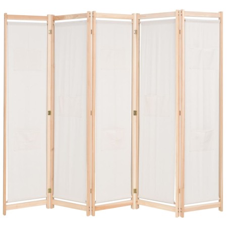 Biombo divisor 5 paneles de tela crema 200x170x4 cm de vidaXL, Divisores de ambientes - Ref: Foro24-247106, Precio: 82,17 €, ...