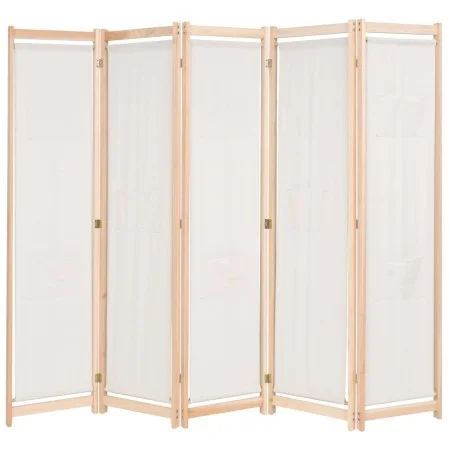 Biombo divisor 5 paneles de tela crema 200x170x4 cm de vidaXL, Divisores de ambientes - Ref: Foro24-247106, Precio: 81,19 €, ...