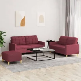 Sofagarnitur mit Kissen 3-teilig aus rotem Stoff von vidaXL, Sofas - Ref: Foro24-3201288, Preis: 437,48 €, Rabatt: %
