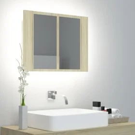 Armario espejo de baño LED acrílico roble Sonoma 60x12x45 cm de vidaXL, Tocadores de baño - Ref: Foro24-804959, Precio: 47,63...