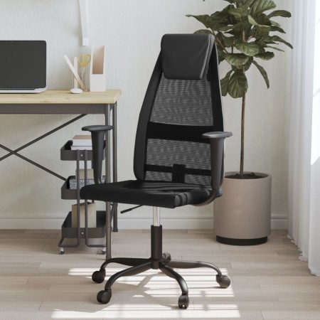 Silla de oficina altura ajustable tela malla y cuero PE negro de vidaXL, Sillas de oficina - Ref: Foro24-353023, Precio: 81,8...