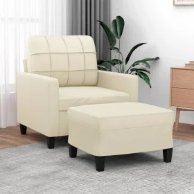 Sillón con taburete cuero sintético color crema 60 cm de vidaXL, Sofás - Ref: Foro24-3201010, Precio: 186,18 €, Descuento: %