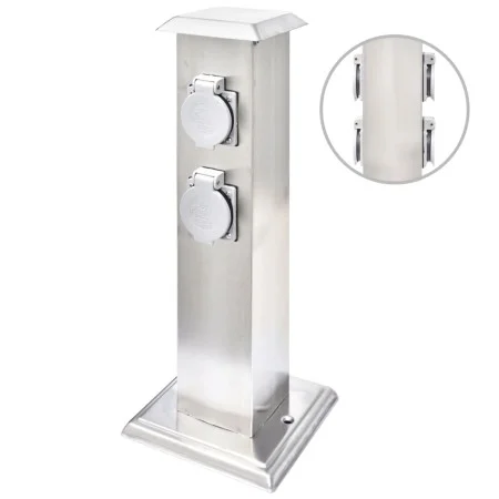 Columna con enchufes para el jardín acero inoxidable negro de vidaXL, Enchufes de pared - Ref: Foro24-41236, Precio: 55,03 €,...