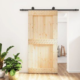 Puerta corredera con herrajes madera maciza de pino 100x210 cm en Puertas | Comprar online en Foru.es