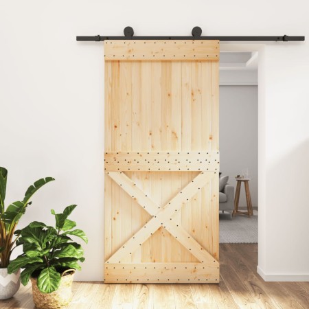 Puerta corredera con herrajes madera maciza de pino 100x210 cm en Puertas | Comprar online en Foru.es